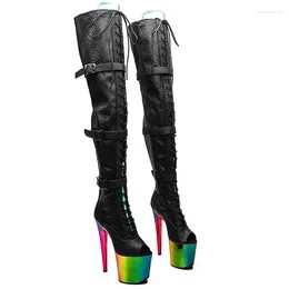 Dance Shoes Leecabe 20CM/8inches Snake PU Upper Open Toe With Colourful Electroplate High Heel Platform Boots Pole