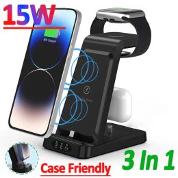 Chargers 15W 3 in 1 Wireless Charger Stand For iPhone 14 13 12 11 Pro Max Apple Watch 7 6 Airpods Pro iWatch Fast Charging Dock Station