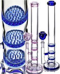 3 layers Comb Perc Percolator Water Bongs Glass Bubbler Heady Glasses Dab Rigs Pink Bong Smoke Water Pipes With 14mm Joint5421111