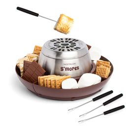 Nostalgia Desktop Indoor Electric S'mores Making Hine Smores Set with Marshmallow Baking Sticks 4 Trays, Suitable for Graham Cookies, Chocolate, and