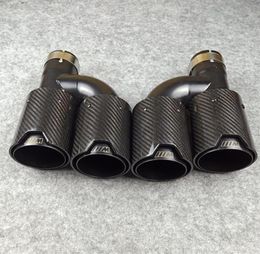 One pair H style carbon fiber exhaust end tips auto muffler Glossy Black stainless steel for Bmw with M logo233k83050189274836