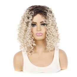 Wigs Jeedou Synthetic Short Curly Hair Wig Loose Deep Fluffy Hairstyle Dark Brown Blond Mix Colour Wigs For Women