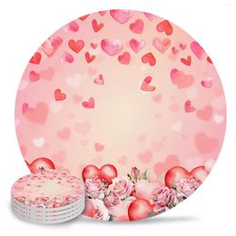 Table Mats Valentine'S Day Roses Love Ceramic Set Coffee Tea Cup Coasters Kitchen Accessories Round Placemat