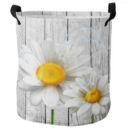 Laundry Bags Daisy Waterdrop Wood Grain Dirty Basket Foldable Waterproof Home Organiser Clothing Children Toy Storage