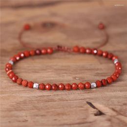 Charm Bracelets Vintage Gemstone 4mm Red Jasper Beads Dainty Bracelet Boho Tibetan Adjustable String Braided Women Jewellery Drop