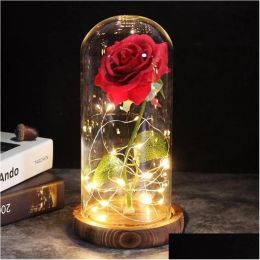 Decorative Flowers Wreaths New Coming 9 Colour Brown Base With Rose On A Glass Dome Valentines Day Gift Mothers Drop Delivery Home Gard LL