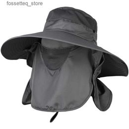 Wide Brim Hats Bucket Hats 15cm Big Brim Sunscreen Outdoor Riding Fisherman Hat Men Sunshade Face C Waterproof Fishing Mountaineering Hats Free Shipping L240402