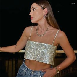 Women's Tanks Sexy Women Club Sequin Spaghetti Strap Camisole Low Cut Suspender Tops Crop Tank For Summer Female Streetwear