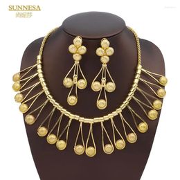 Necklace Earrings Set SUNNESA Brazilian Jewellery For Women 18K Gold Plated Senegal Style Big Geometric Spherical African Drop