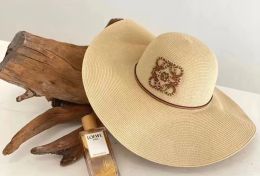 Hats 2023 Summer New Jacquard Embroidered Fisherman Hat Pieced Leather Woven Beach Sunshade Straw Hat