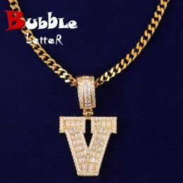 Necklaces Single Solid Letters Big Zircon Baguette Pendant Hip Hop Gold Colour Necklace Jewellery