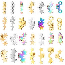 Stud Earrings 12 Pairs Pack Fashion Long Set Girl Women Stars Butterfly Stainless Steel Ear Piercing Jewellery Wholesale Gift