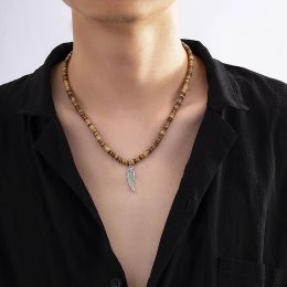 Men's African Necklace Men African Beaded Jewellery Wing Pendant Surfer Necklace Gifts For Men Wooden Beach Necklace