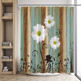 Shower Curtains Vintage Wooden Board Flowers Curtain Retro Farm Plank White Daisies Floral Creative Print Bathroom Decor Hooks