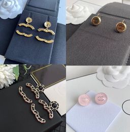 18K Gold Plated Designers Brass Earrings Letter Ear Stud Women Crystal Pearl Geometric Earring Geometry Earloop Wedding Party Jewerlry Gifts