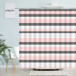 Shower Curtains Geometric Striped Curtain Set Pink Grey White Creative Design Modern Bathroom Decor Waterproof Fabric With Hooks