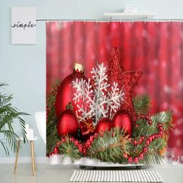 Shower Curtains Merry Christmas Curtain Winter Holiday Home Bathroom Decor Xmas Ball Tree Snowflake Pattern Screen Washable