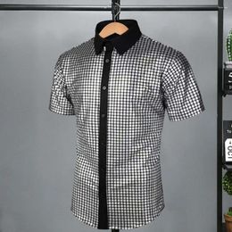 Men's Dress Shirts Shiny Metallic Paint Fabric Shirt Stretchy Breathable Slim Fit Performance With Turn-down Collar For Nightclub