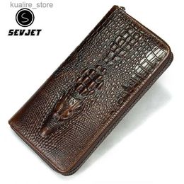 Money Clips Cowhide leather mens long wallet zipper wallet crocodile coin mens card holder business phone clutch bag JYB473 L240402