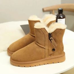 Boots 2023Winter New Genuine Soft Leather Zipper Leather Fur Integrated Snow Boots Women's plush and Thickened Short Tube Cotton Shoes
