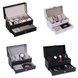 Cases 4grids Double Carbon Fiber Watch Case/ 6girds Watch Box Holder Organizer Storage Box for Quartz Jewelry Boxes Display Best Gift