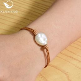 Charms Xlentag Natural Baroque White Pearl Wholesale Leather Bracelets for Women Birthday Party Simple Gift Handmade Jewelry Ladies