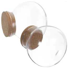 Storage Bottles 2pcs Round Glass Jars Cork Lid Candy Jar Kitchen Tea Biscuits Container