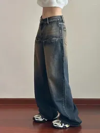 Women's Jeans American Retro Wide -legged Denim Street Fashion Casual Pants Hands -on Pocket High Waist