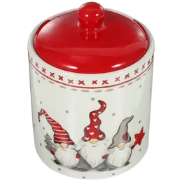 Storage Bottles Christmas Tea Container Candy Canister Stand Ceramic Jar Ceramics Small Leaves With Lid