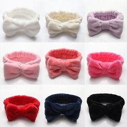 Wholesale Face Wash Makeup Beauty Headband Apply Mask Yoga Headband 10 Colour Coral Fleece Bow Hair Band