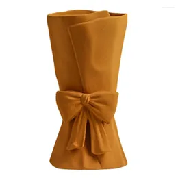 Vases Promotion! Large Orange Ceramic Bow-Knot Flower Vase Holding Shaped Decorative Dried Table Art