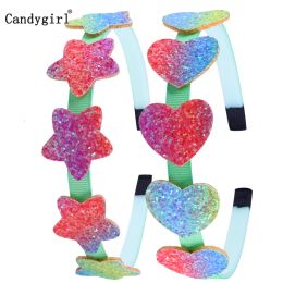 1pcs Rainbow Glitter Heart Butterfly Hairband for Child Girls Cute Sequin Party Performance Headband Hair Accessories head rope