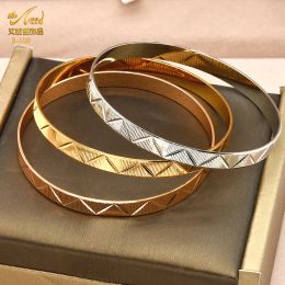 Bangles ANIID 4PCS/Set Dubai Bracelets For Women Luxury Stripe Bangles Indian Gold Plated Jewellery Wholesale Designer Copper Bracelets