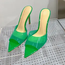 Fashion New Versatile Female High Heel Sandals Summer Transparent PVC Upper Design Banquet Pointed Head Candy Colors Slippers High-end Open Toe Women's Pumps