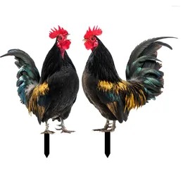 Garden Decorations 2 Pcs Decorative Inserts Outdoor Yard Rooster Decoration Animal Chicken Stake Acrylic Ornaments For