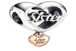 Love You Sister Heart 925 Sterling Silver Charm Dangle Moments Family for Fit Charms Women Daughter Bracelets Jewelry 782244C00 Andy Jewel7630299