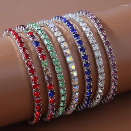Charm Bracelets Kymyad Fashion Crystal Single Line Colorful Elastic Bracelet For Women Silvercolor Shining Femme