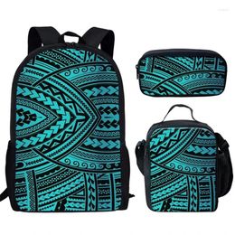 Backpack Youthful Polynesian Traditional Tribal 3D Print 3pcs/Set Student Travel Bags Laptop Daypack Lunch Bag Pencil Case