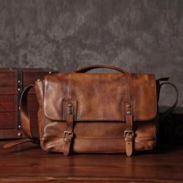 Vintage Genuine Leather Messenger Bag men Shoulder Men Crossbody Male Sling Leisure Tote Handbag Brown Grey 240326