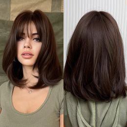 Wigs Element Short Straight Ombre Black Brown Synthetic Wigs with Bangs for Women Bob Wig Heat Resistant Lolita Cosplay Daily Wig