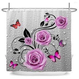 Shower Curtains Pink Roses Flowers And Butterflies Curtain Print Modern Nordic Minimalist Polyster Home Decor Bathroom With Hooks