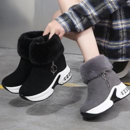 Boots Fur Boots for Women Winter Sports Casual Snow Boots Cotton Shoes Slope Heel Side Zip Plus Veet High Heels Botas De Invierno