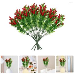 Decorative Flowers 6pcs Artificial Pepper Bunch Faux Chilli Stem Vegetables Bouquet Arrangement For Vase