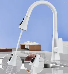 Kitchen Faucets Pull Out Faucet White Sink Mixer Tap 360 Degree Rotation Taps