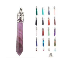 Pendant Necklaces Jln Hexagonal Pillar Gemstone Crystal Quartz Amethyst Black Onyx Prism Shape Stone Necklace With Wax Rope Drop Deliv Dhlj3