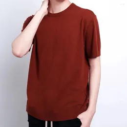 Men's T Shirts 2024 Classic Brick Red Sheep Wool Short Sleeved Luxury Elegant Breathable Knitted T-shirt