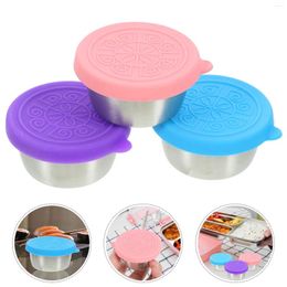 Plates 3 Pcs Stainless Steel Sauce Cup Soy Container With Lid Containers Lids Snack 304 Storage Condiments Dressing Travel