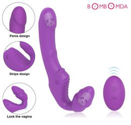 Vagina Strapless Strapon Dildo Vibrator Women 9 Speed Double Vibrating Lesbian Remote Control Adult Sex Toys for Female Couples MX6608288