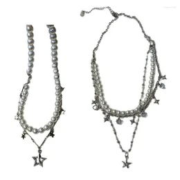 Pendant Necklaces Unique Pearls Beaded Necklace With Zircon Star For Daily Wear Date Party 634D