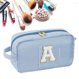 Storage Bags Seersucker Cosmetic Bag Travel Toiletry Large Makeup Case Girls Handbags Purses Initial Cute Make Up Organiser